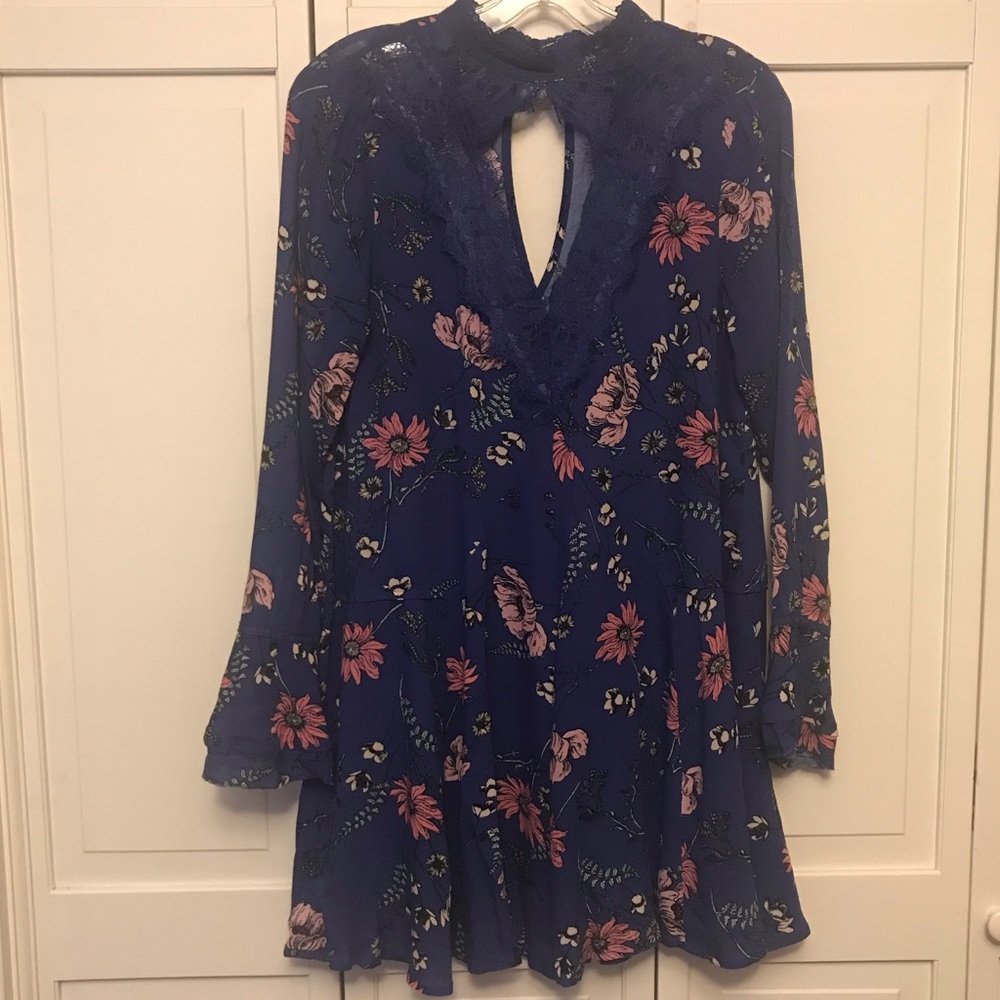 Lulus Floral Dress Lace Keyhole Long-sleeve Mini Dress Tunic